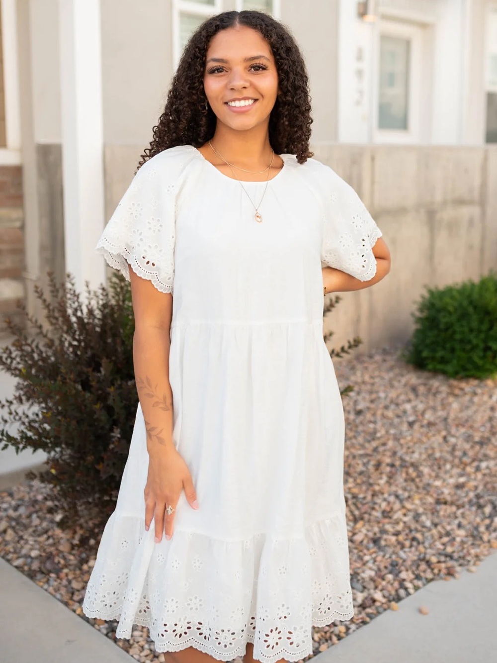 Polagram Teel Eyelet Sleeve Midi Dress.